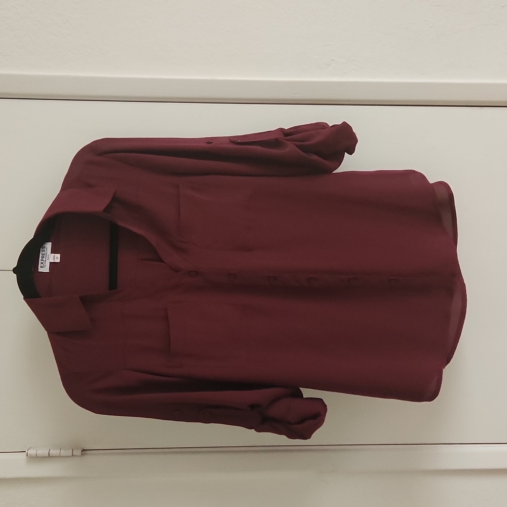 Express Slim Portofino Shirt, Small, Burgundy